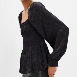 GAP silky grey smocked peplum style top